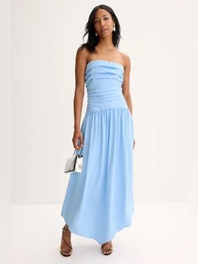 Jewel Badgley Mischka Strapless Ruched Bodice Maxi Dress - Light Blue